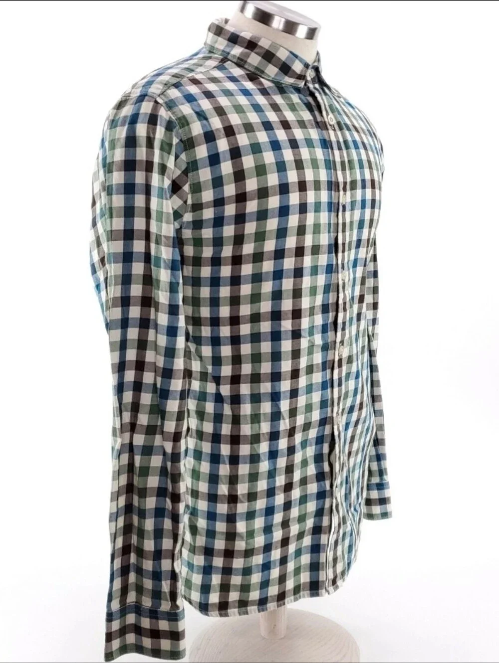 The North Face Mens L Green Blue Brown Checkered Long Sleeve Button Up Shirt